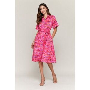 Tucker Sarah Frankenthaler in Rose Shirt Dress L Belted Retro Resort Chic Cotton